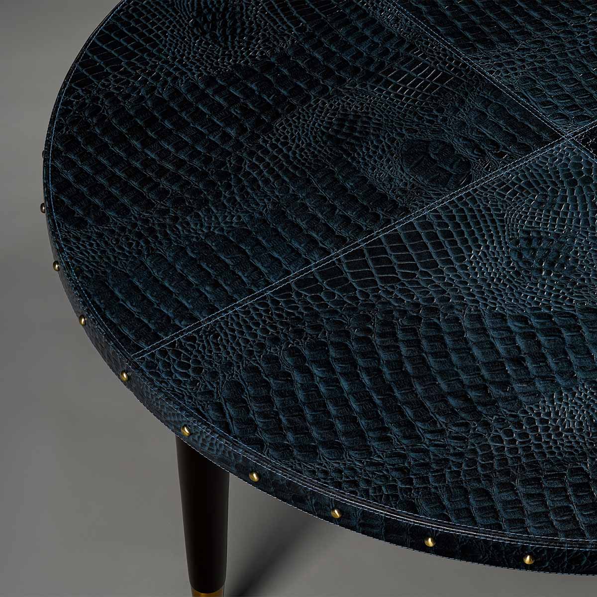 Round Centre Table Embossed Leather Blue