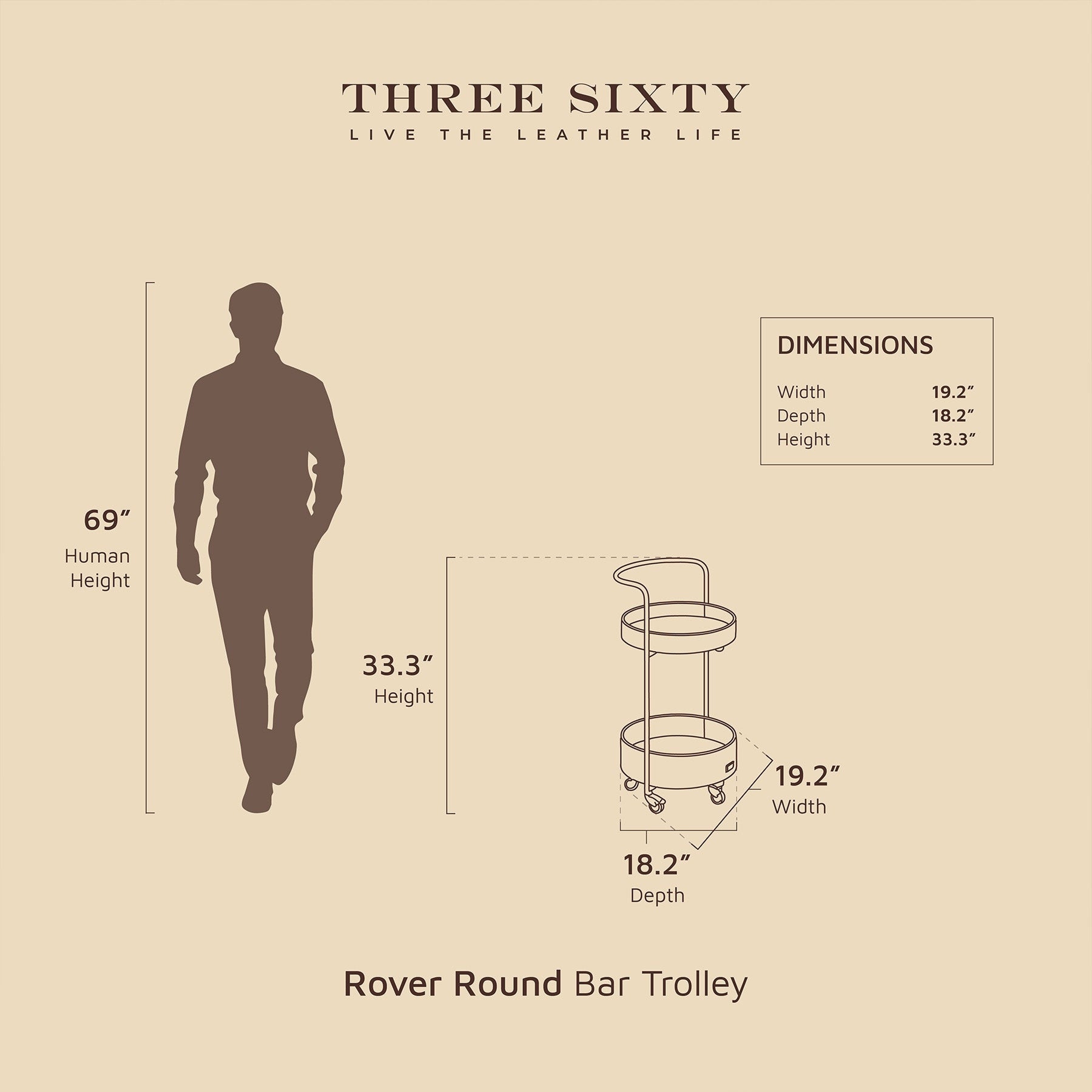 Rover Round Bar Trolley Burgundy