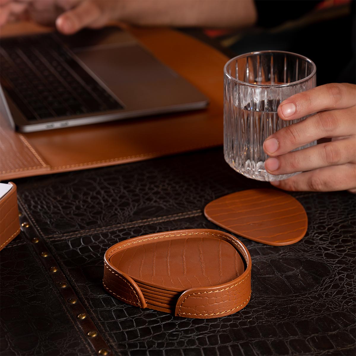 Sterling Coasters Set Abstract Shape Tan