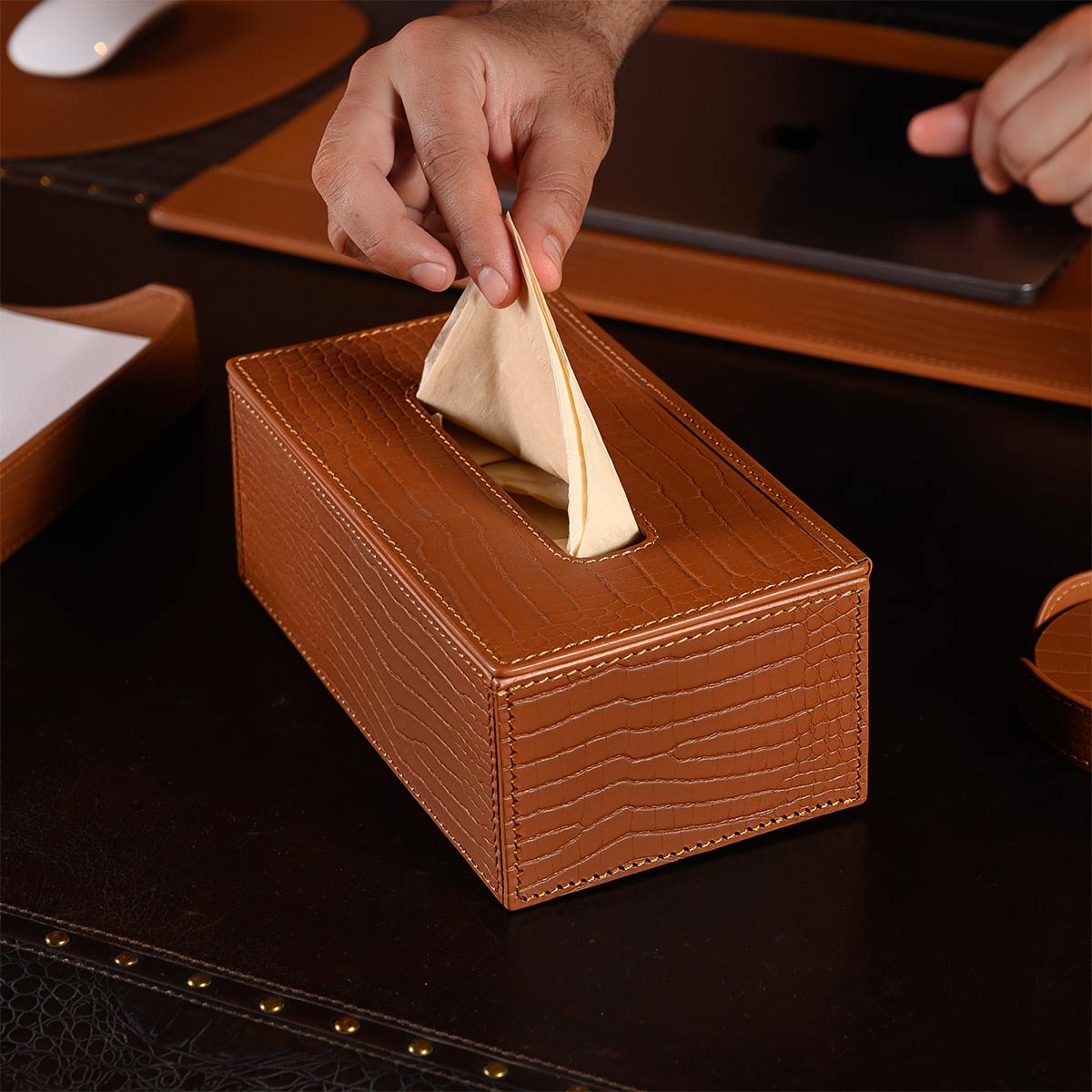 Sterling Tissue Box Holder Tan