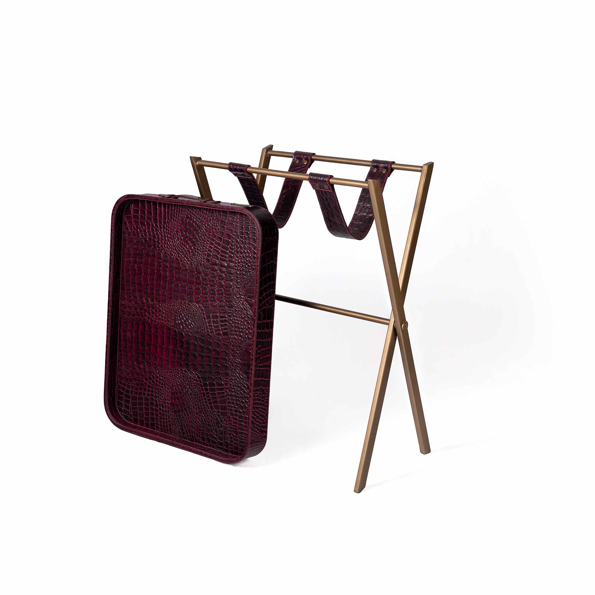 Tray On Stand Croco Burgundy