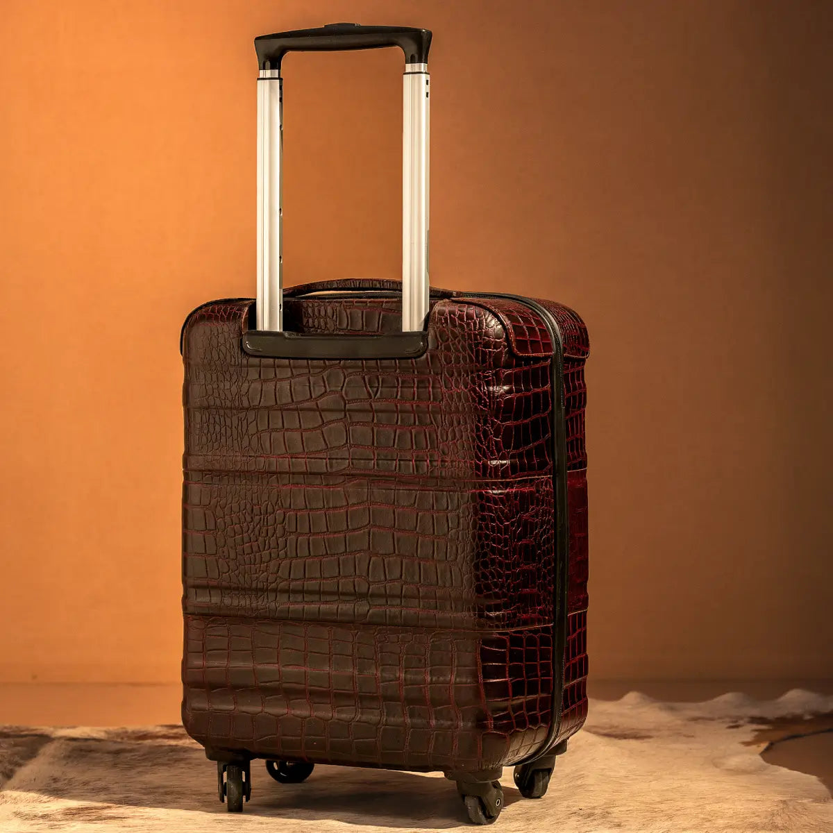 Trolley Bag Premium Quality Genuine Croco Leather Burgundy Three