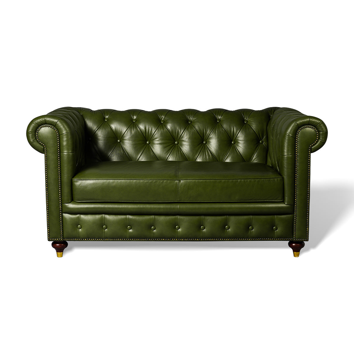 Chesterfield Genuine Leather Two Seater Sofa Olive Green