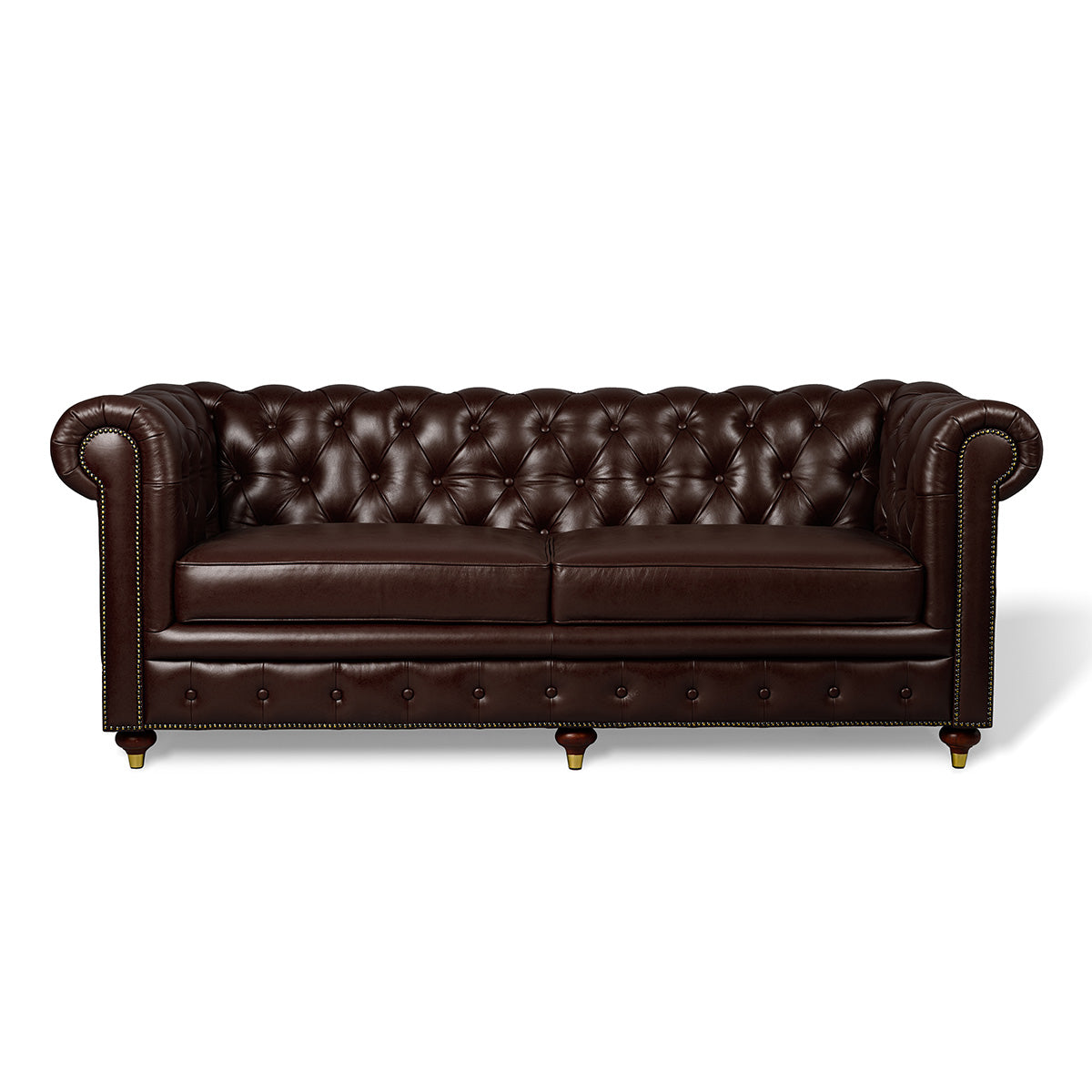 Chesterfield Genuine Leather Three Seater Sofa Brown