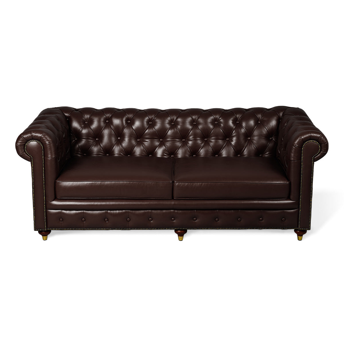 Chesterfield Genuine Leather Three Seater Sofa Brown