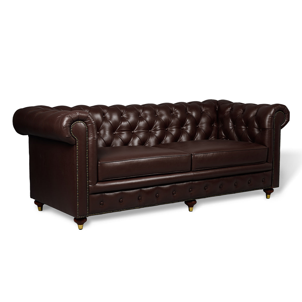 Chesterfield Genuine Leather Three Seater Sofa Brown