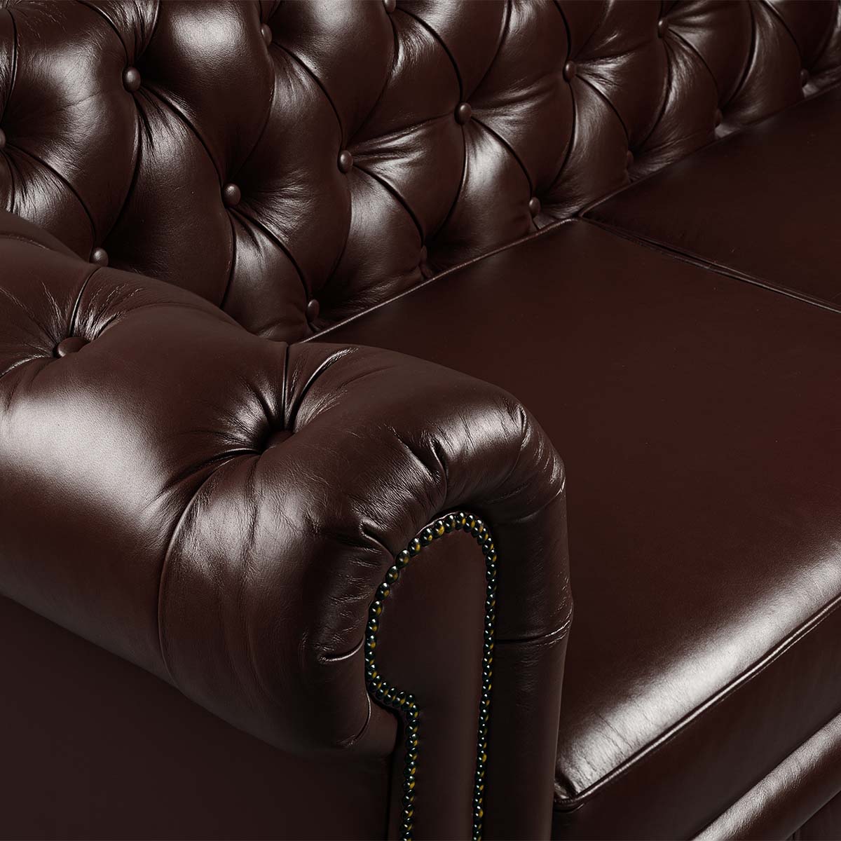 Chesterfield Genuine Leather Three Seater Sofa Brown