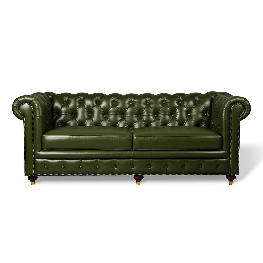 Chesterfield Genuine Leather Three Seater Sofa Olive Green