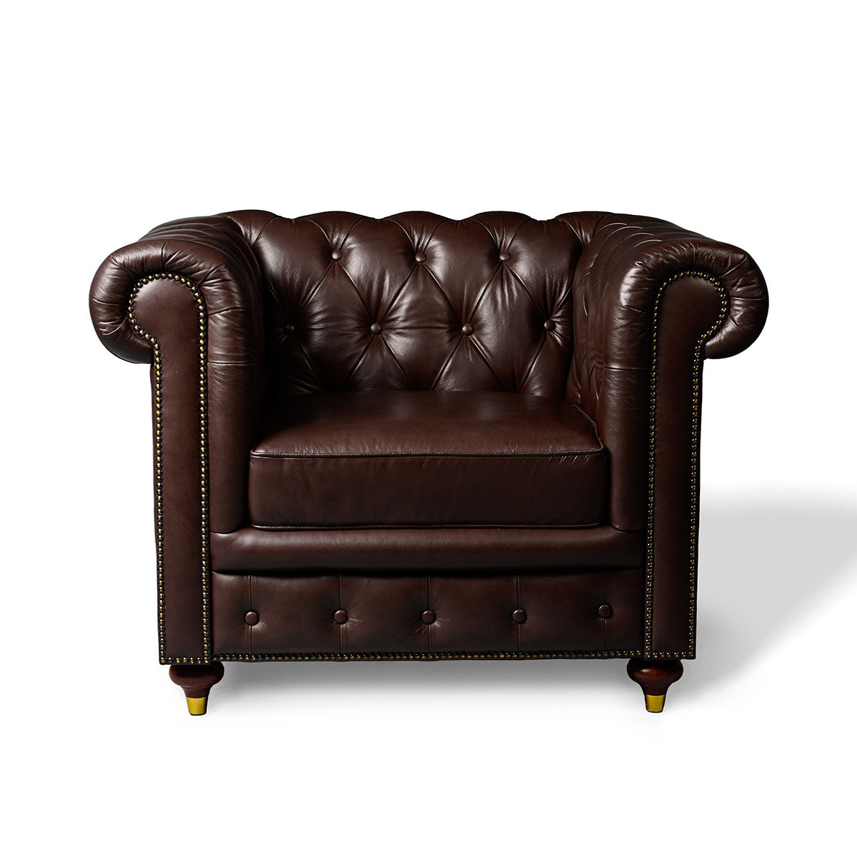 Chesterfield Genuine Leather Single Seater Sofa Brown