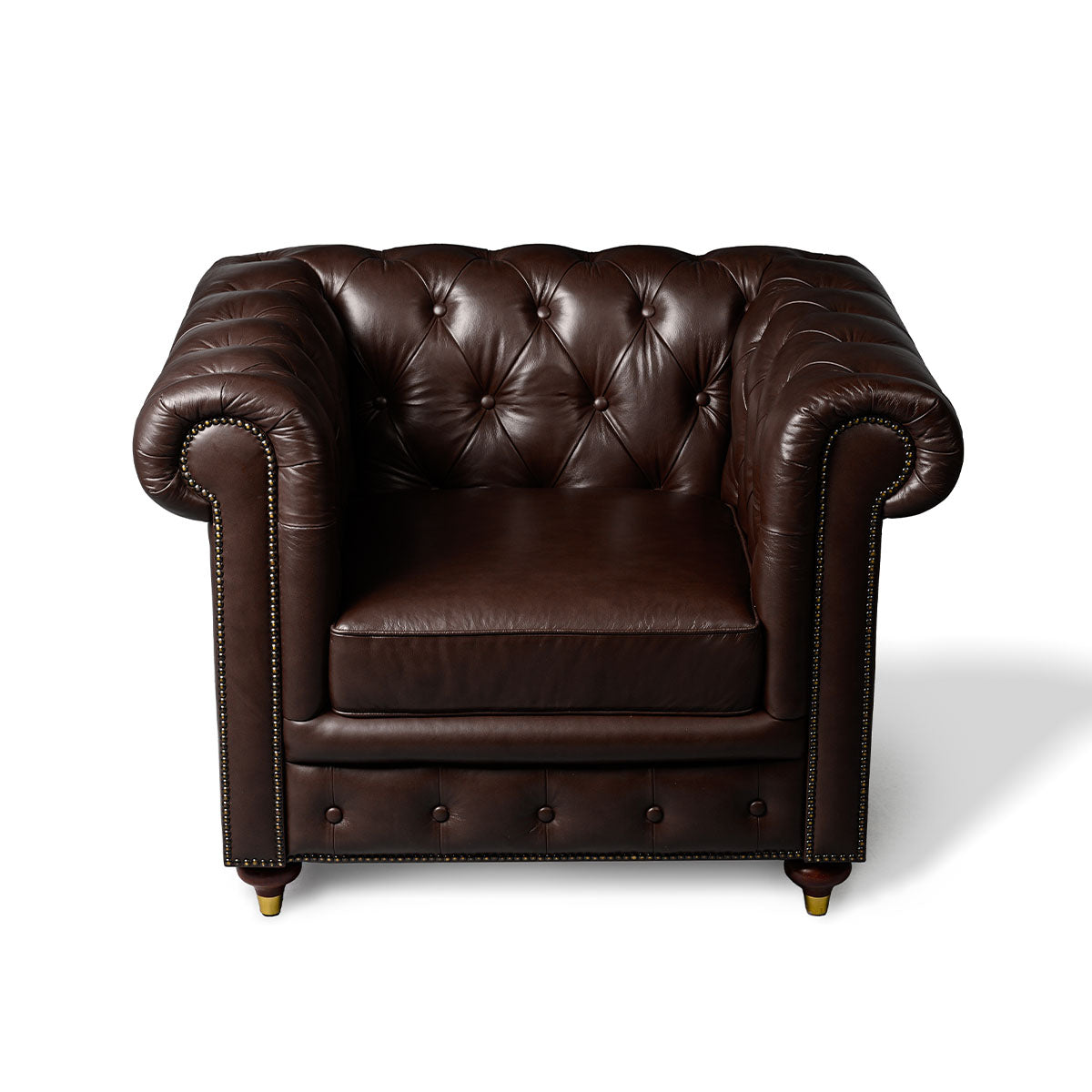 Chesterfield Genuine Leather Single Seater Sofa Brown