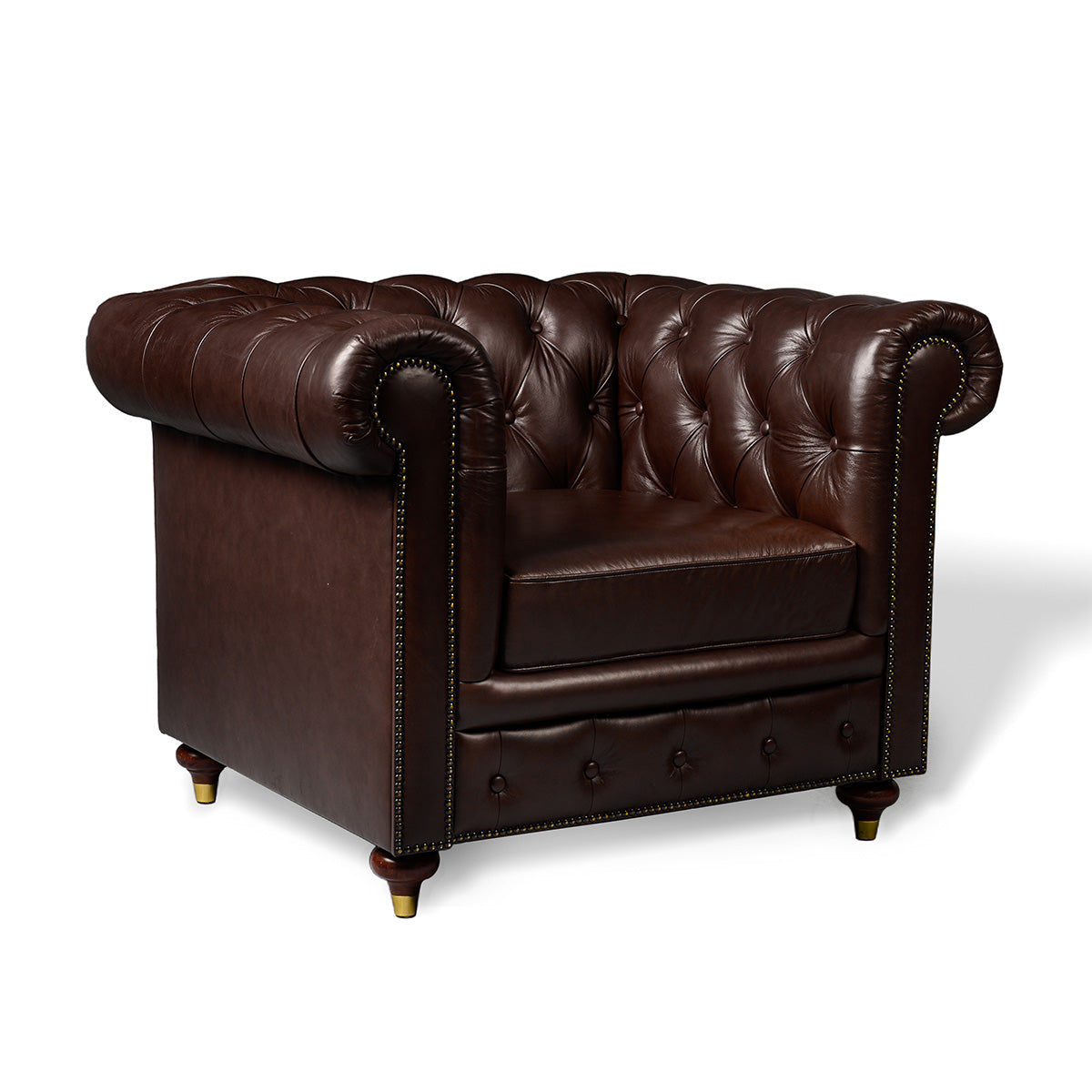 Chesterfield Genuine Leather Single Seater Sofa Brown