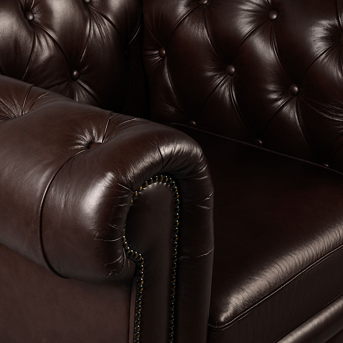 Chesterfield Genuine Leather Single Seater Sofa Brown