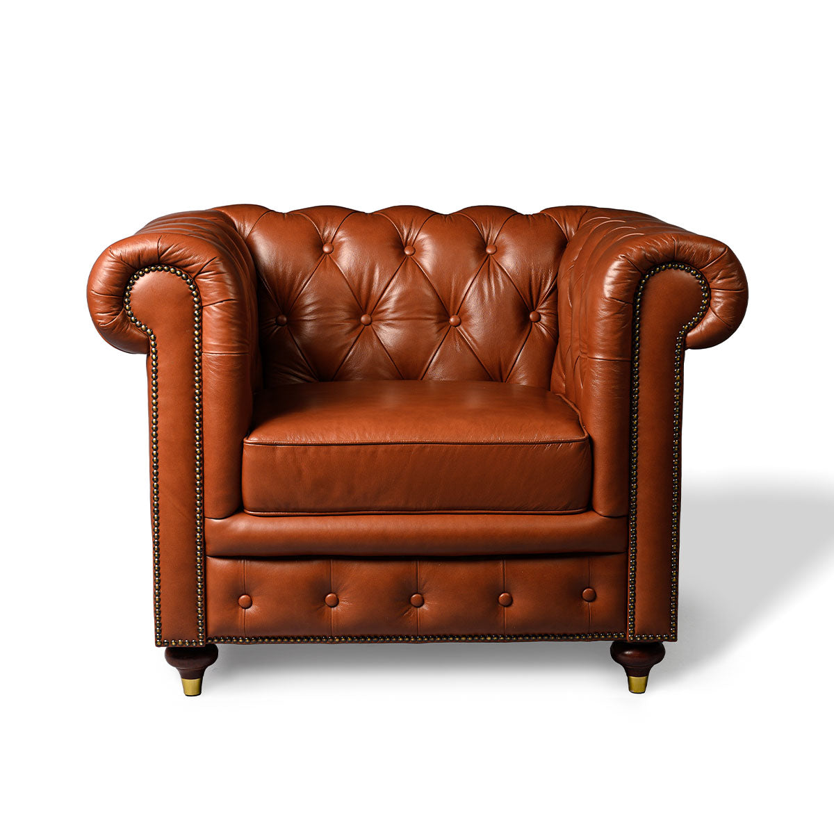 Chesterfield Genuine Leather Single Seater Sofa Cognac