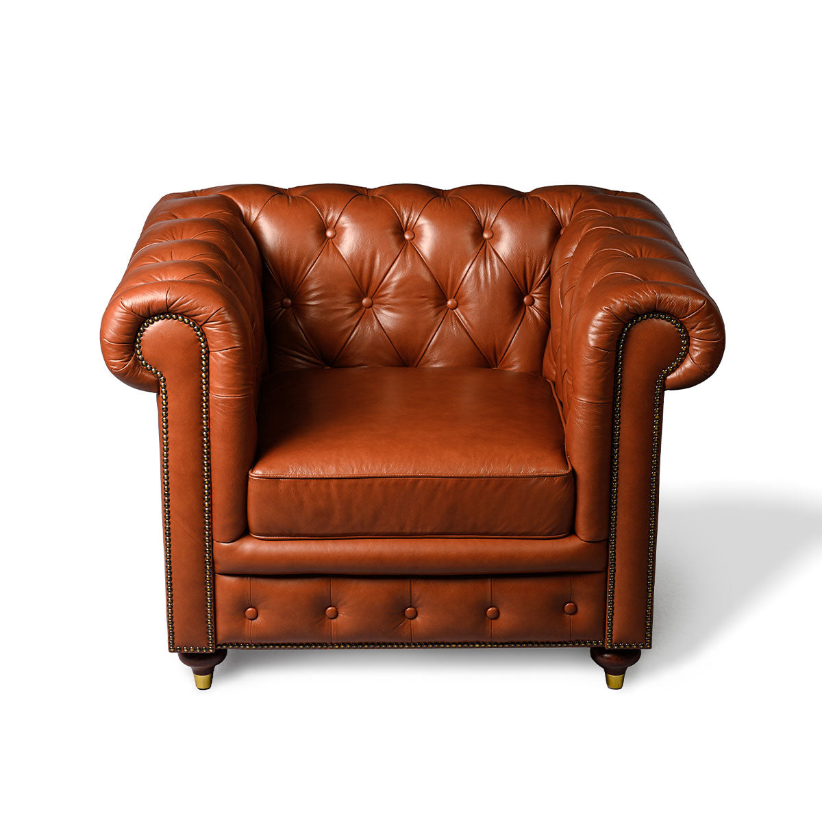 Chesterfield Genuine Leather Single Seater Sofa Cognac