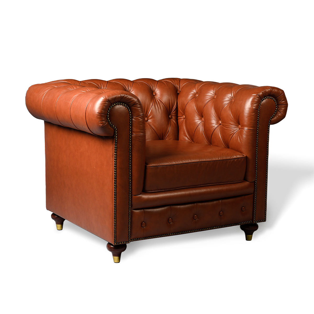 Chesterfield Genuine Leather Single Seater Sofa Cognac