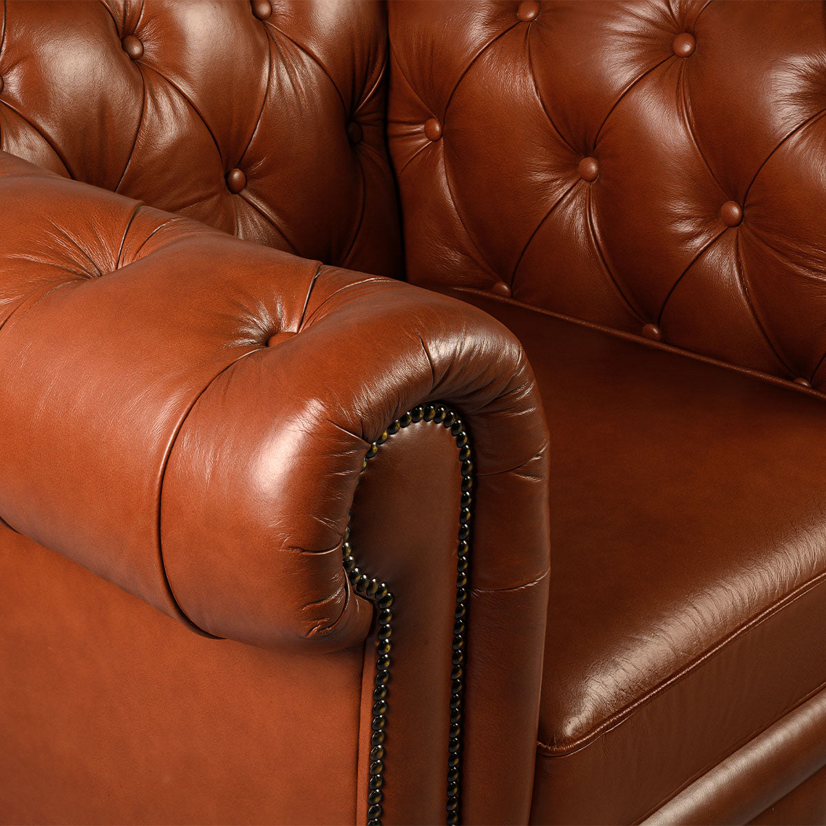 Chesterfield Genuine Leather Single Seater Sofa Cognac