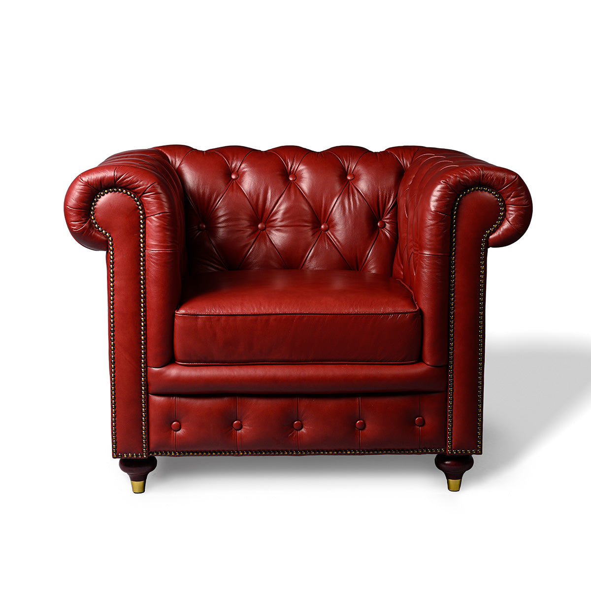 Chesterfield Genuine Leather Single Seater Sofa Red