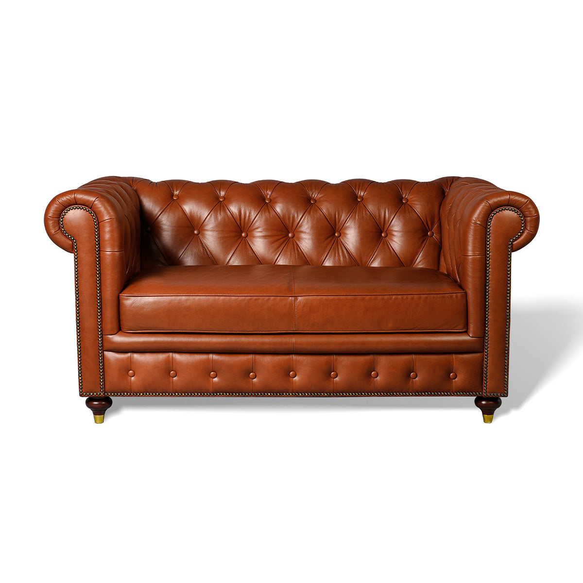 Genuine Leather Chesterfield Two Seater Sofa Tan
