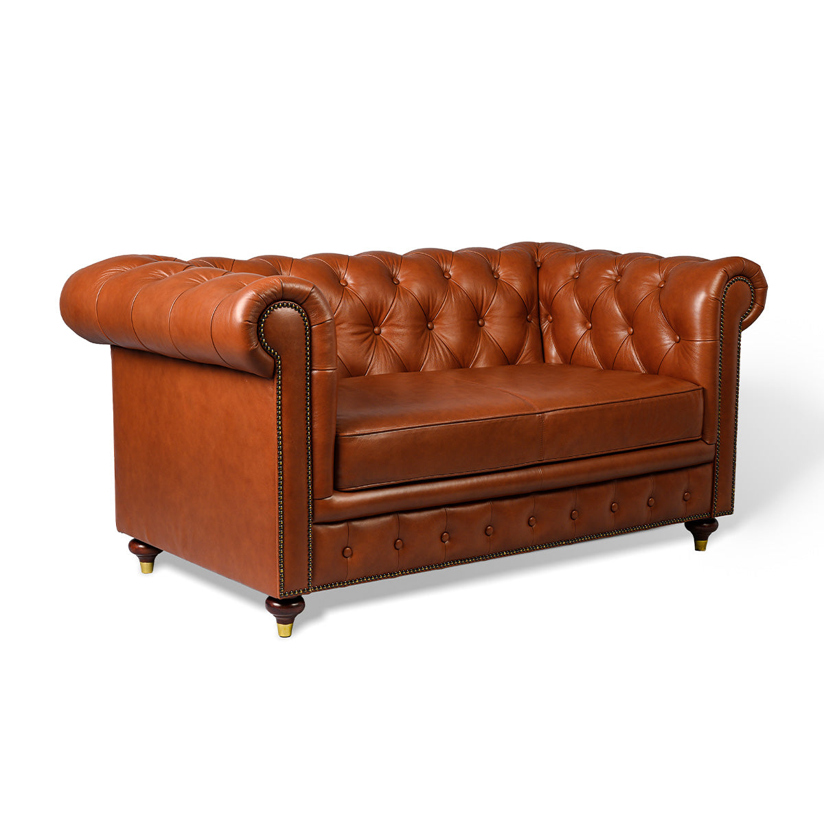 Genuine Leather Chesterfield Two Seater Sofa Tan