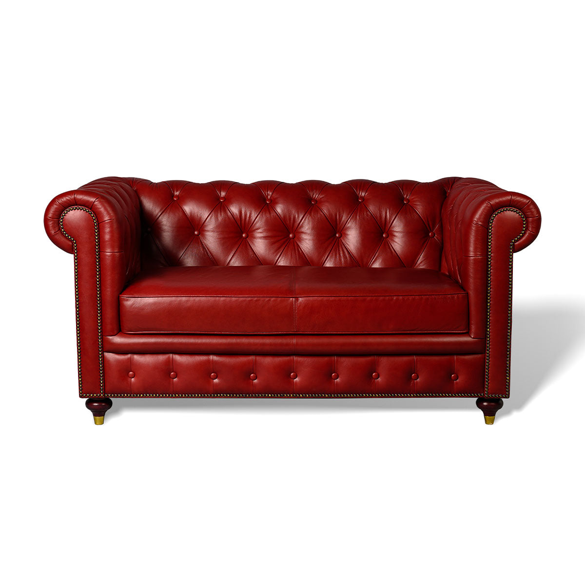 Chesterfield Genuine Leather Two Seater Sofa Red