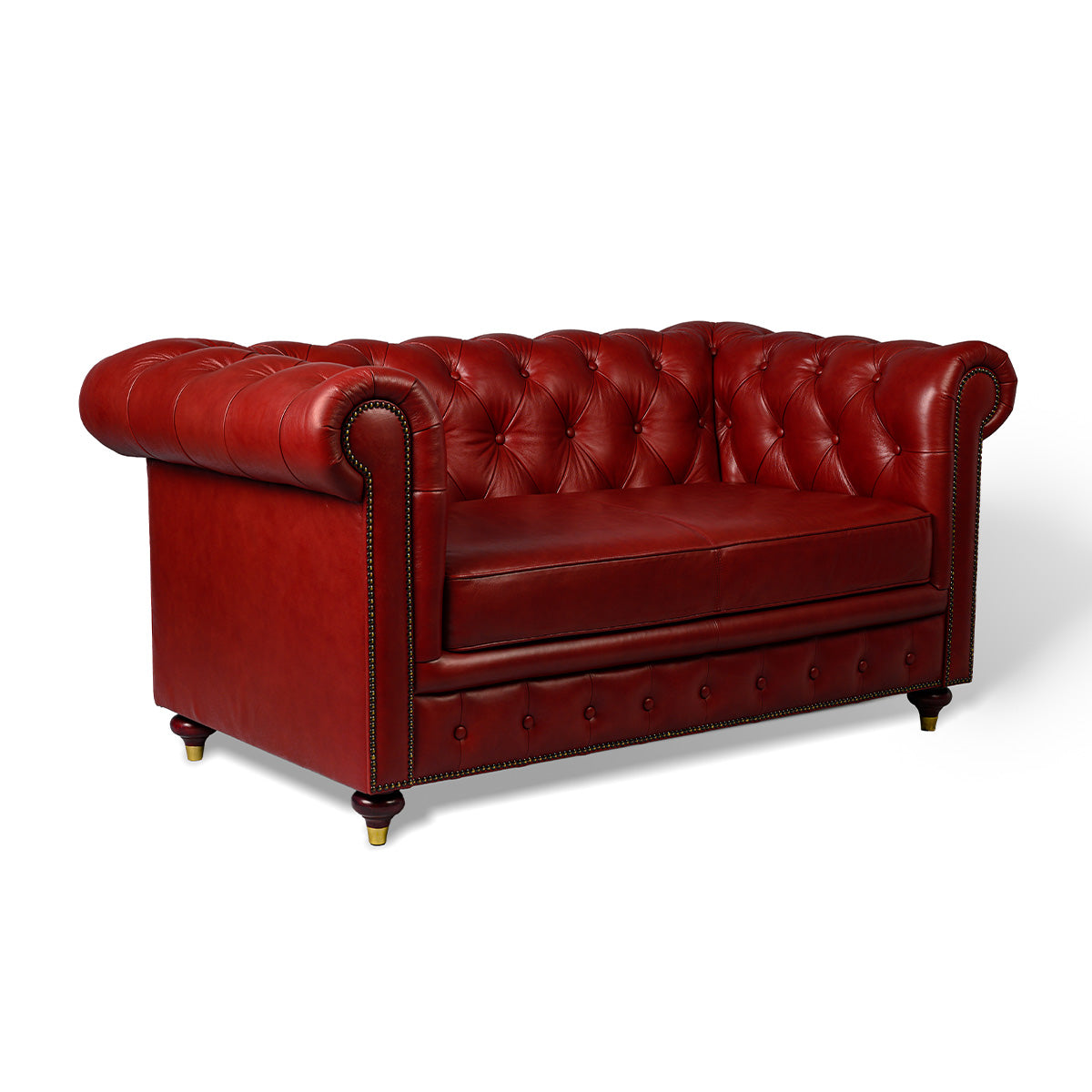 Chesterfield Genuine Leather Two Seater Sofa Red