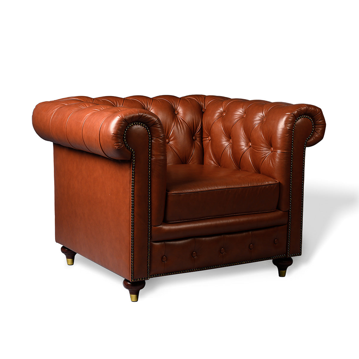Chesterfield Genuine Leather Single Seater Sofa Cognac
