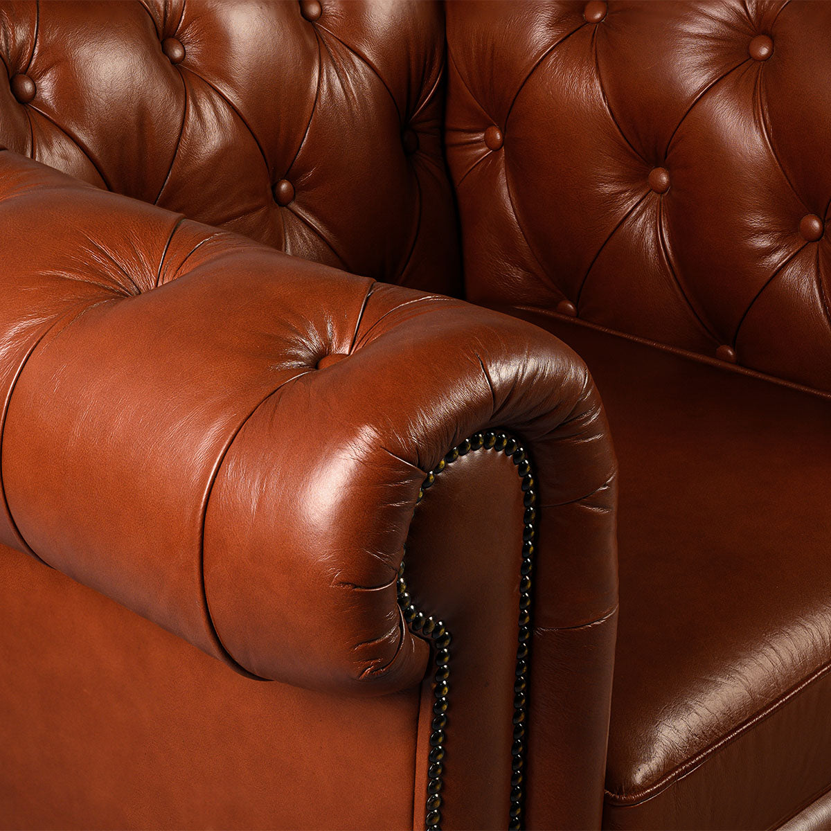 Chesterfield Genuine Leather Single Seater Sofa Cognac
