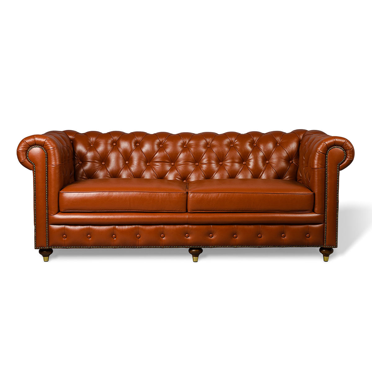 Chesterfield Genuine Leather Three Seater Sofa Cognac
