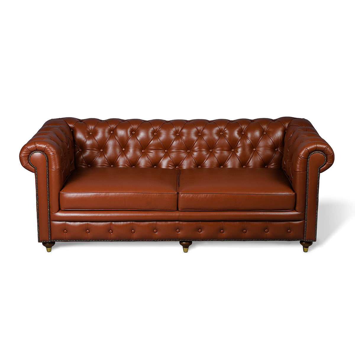 Chesterfield Genuine Leather Three Seater Sofa Cognac