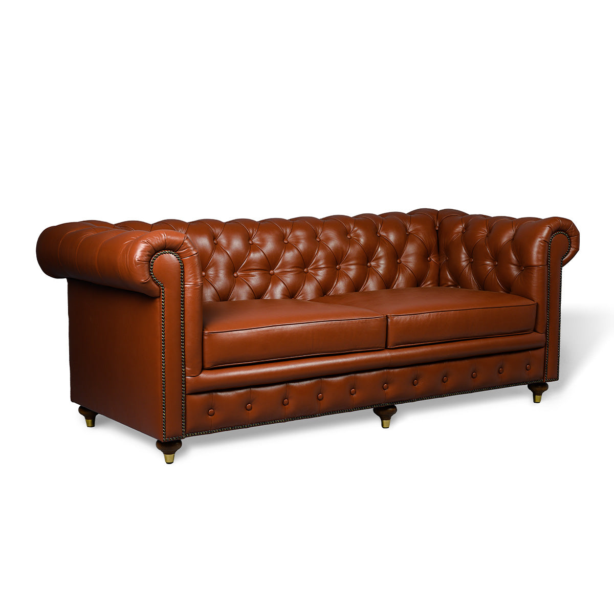 Chesterfield Genuine Leather Three Seater Sofa Cognac