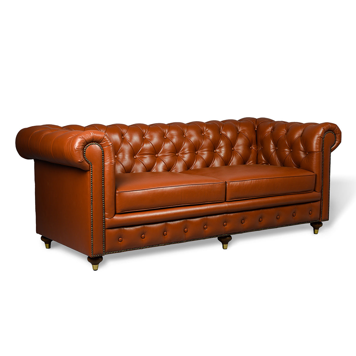 Chesterfield Genuine Leather Three Seater Sofa Cognac