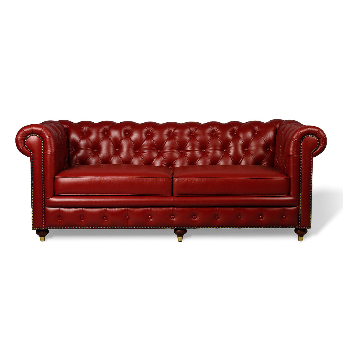 Chesterfield Genuine Leather Three Seater Sofa Red