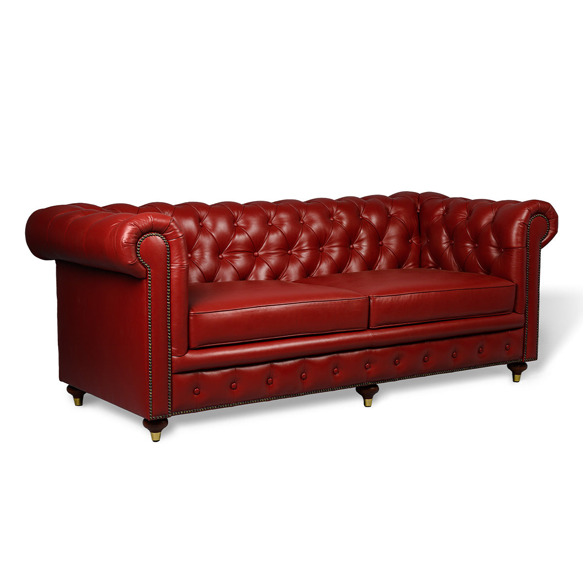 Chesterfield Genuine Leather Three Seater Sofa Red