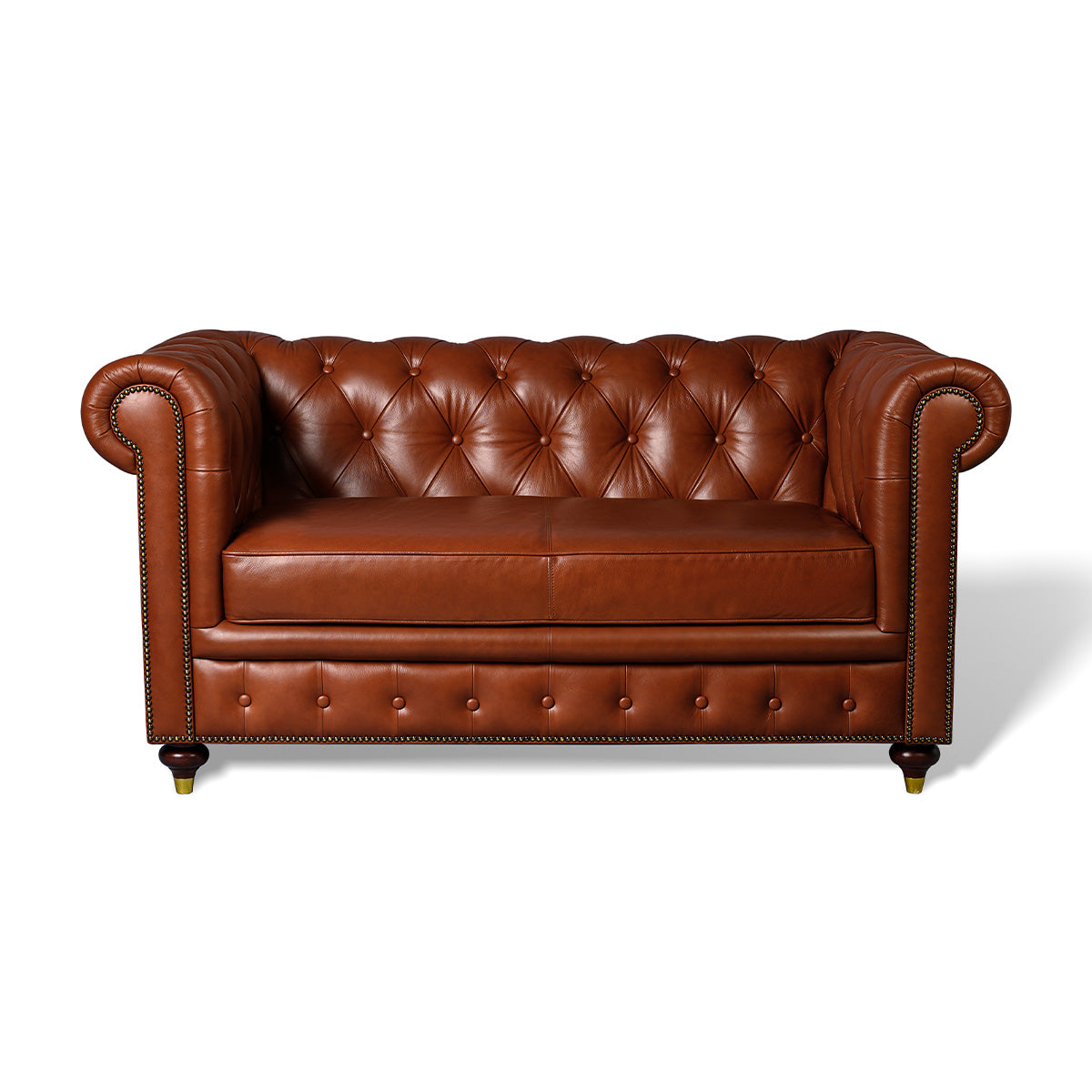 Chesterfield Genuine Leather Two Seater Sofa Cognac