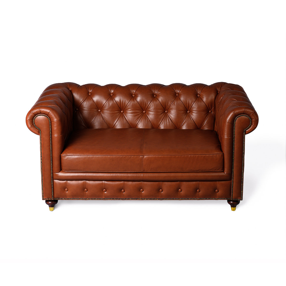 Chesterfield Genuine Leather Two Seater Sofa Cognac