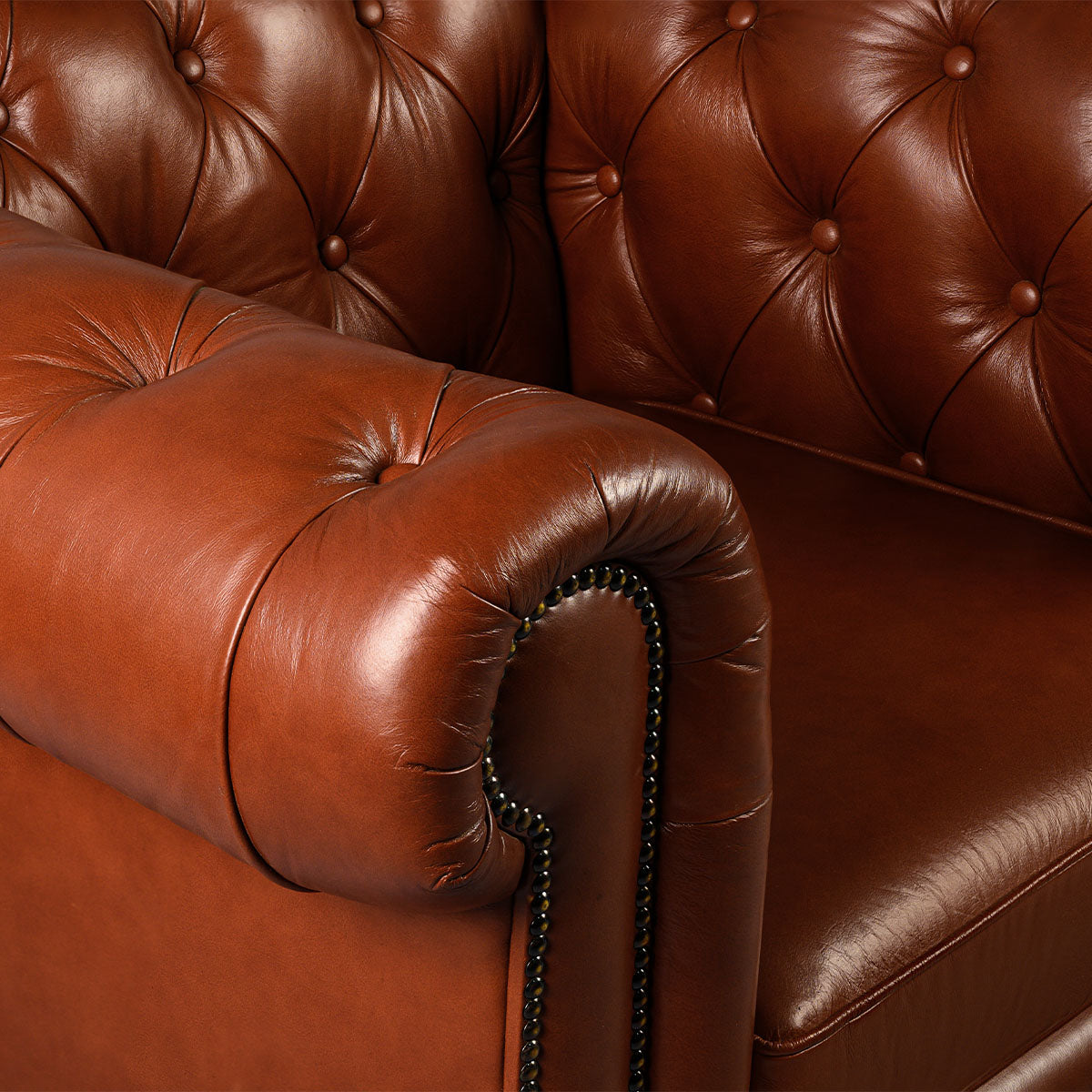 Chesterfield Genuine Leather Two Seater Sofa Cognac