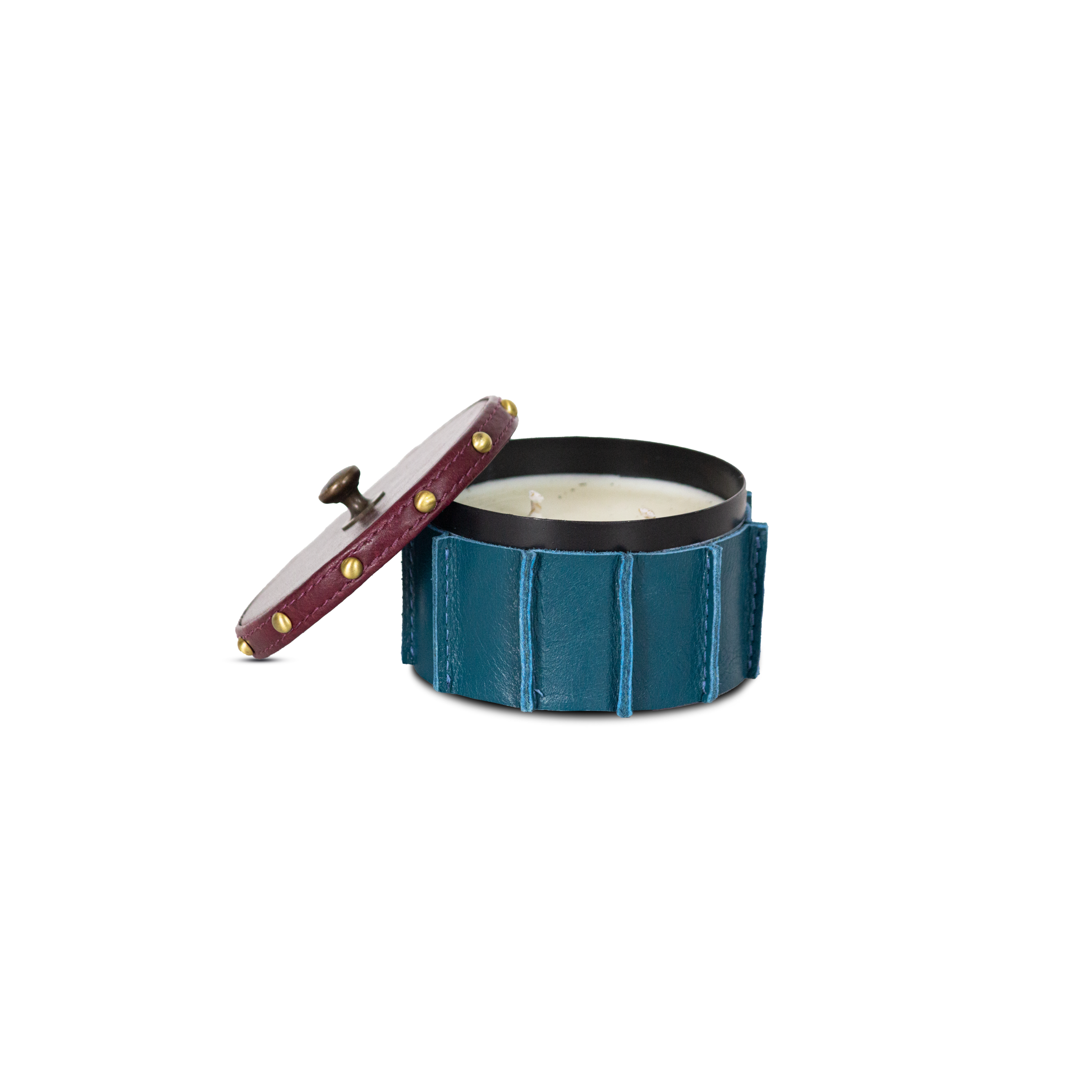 Scented Candle with Blue Leather Cladding