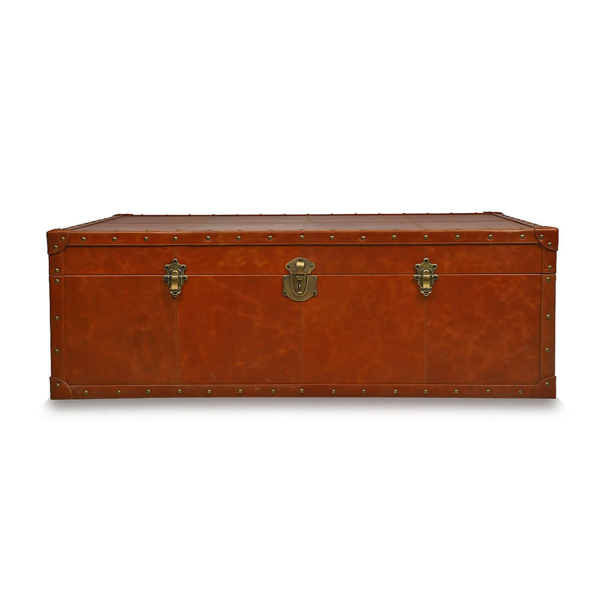 Genuine Leather Centre Table With Trunk Storage In Tan Color