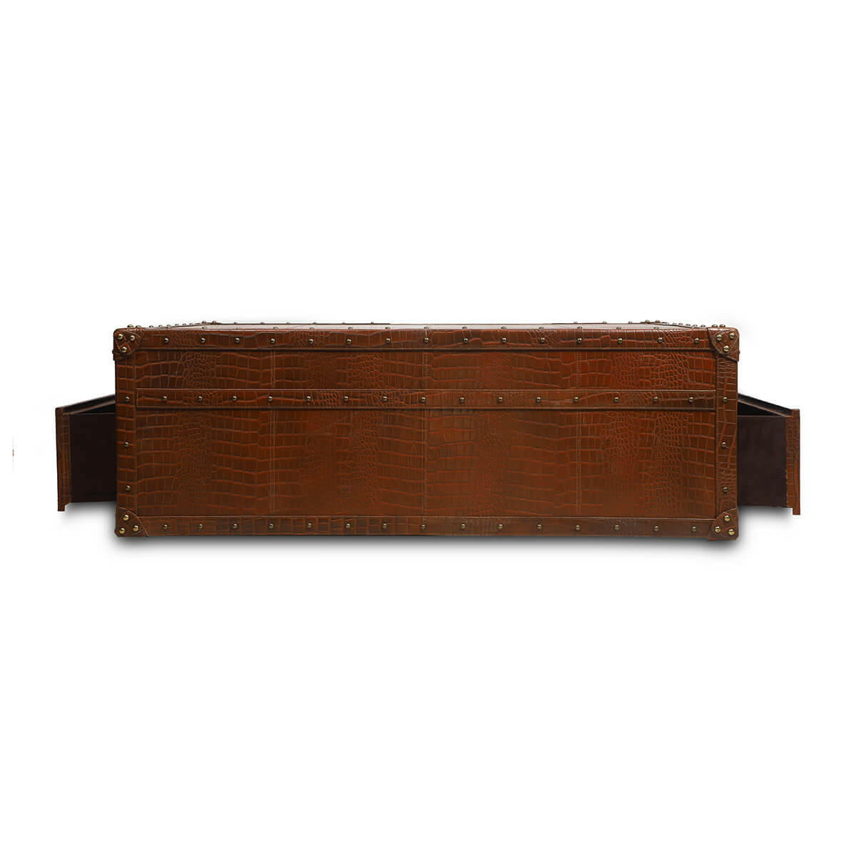 Handcrafted Genuine Leather Low Centre Table In Tan Colour