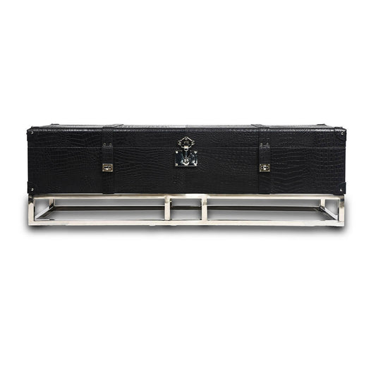 Genuine Leather Console Table In Black Colour
