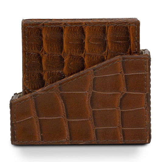 Coaster Set of 4 In Genuine Croco Leather Tan