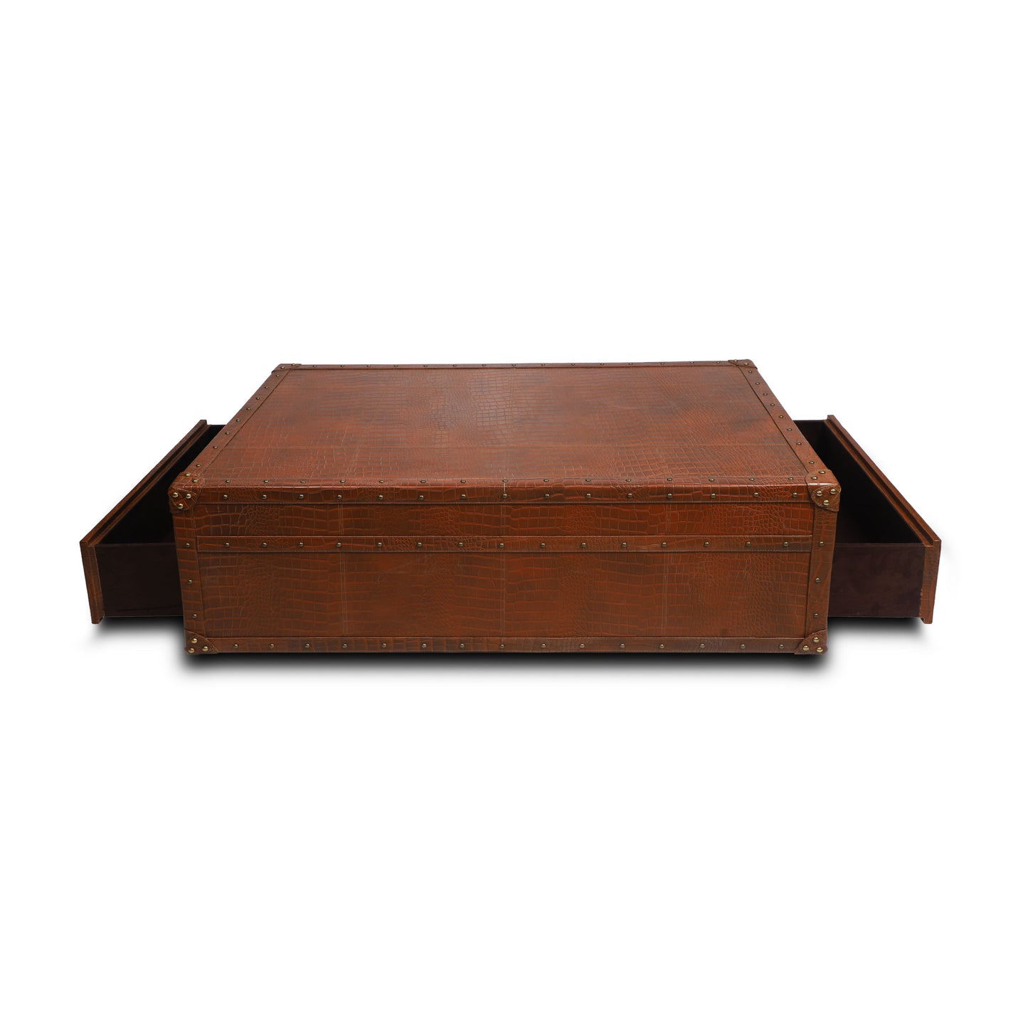Handcrafted Genuine Leather Low Centre Table In Tan Colour