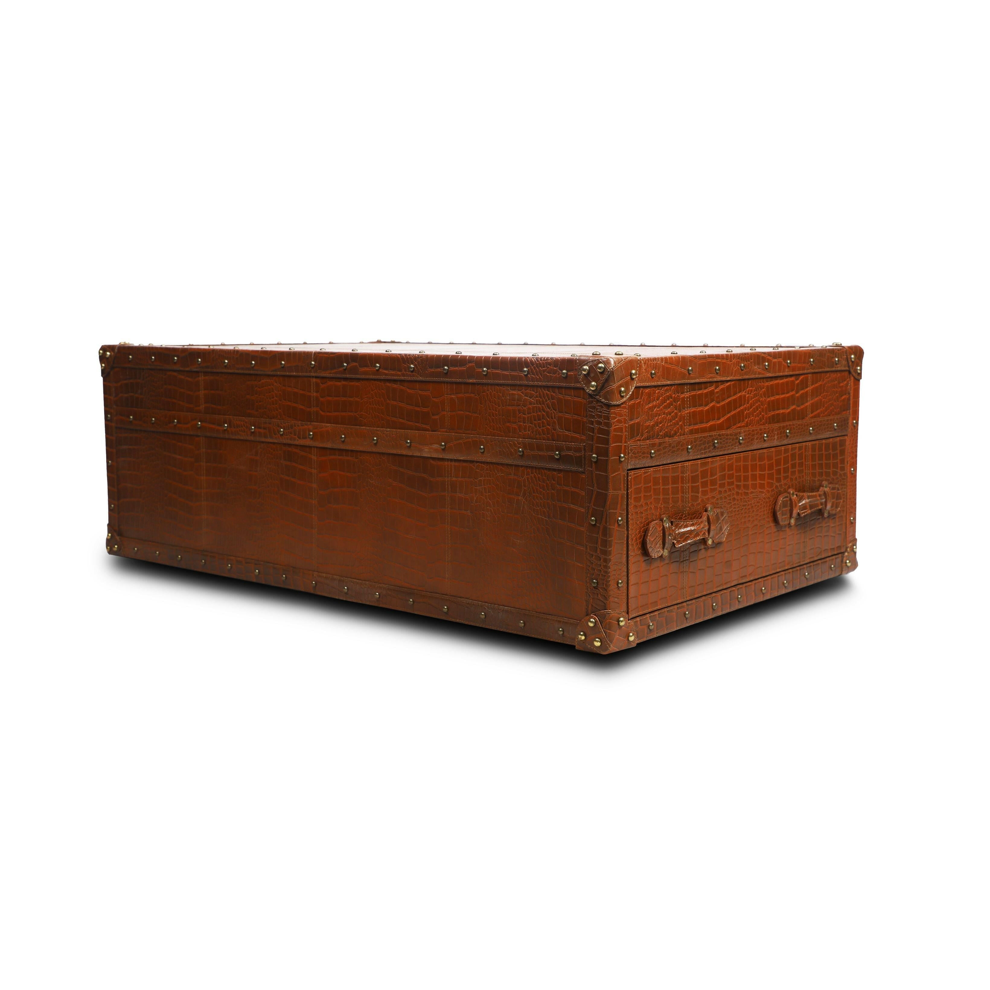 Handcrafted Genuine Leather Low Centre Table In Tan Colour