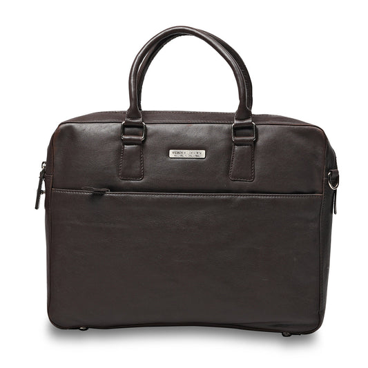 Genuine Waxy Leather Laptop Bag Brown
