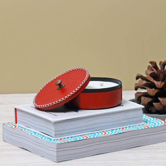 Scented Candle with Red Leather Cladding