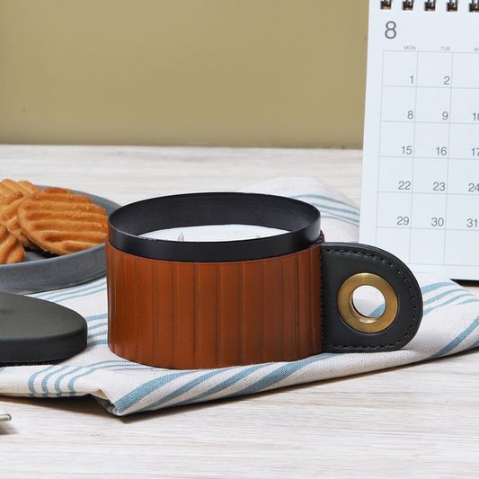 Scented Candle with Tan Leather Cladding