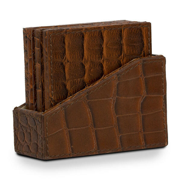 Coaster Set of 4 In Genuine Croco Leather Tan