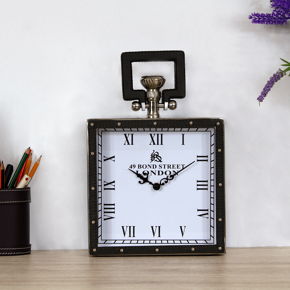 Square Table Clock Black – Three Sixty Leather