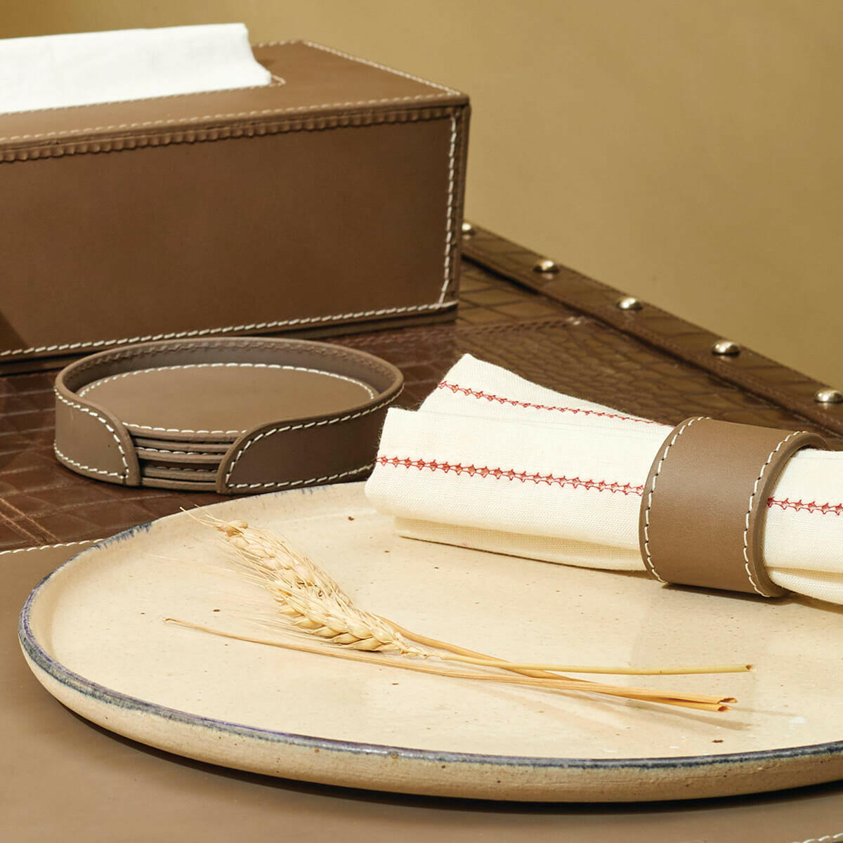 Modella Napkin Holder & Placemats Set Of 4 Taupe