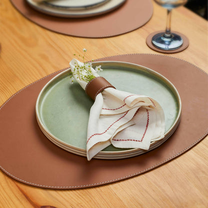 Napkin Holder & Placemats Set Of 4 Cognac